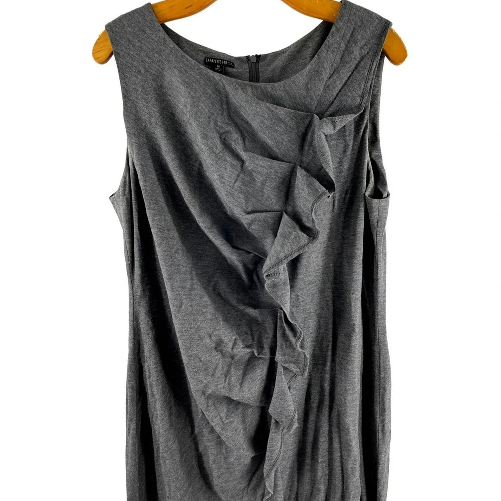 Lafayette 148 Gray Ruffle Front Stretchy Sheath Dress Size 14 EUC - Picture 3 of 6